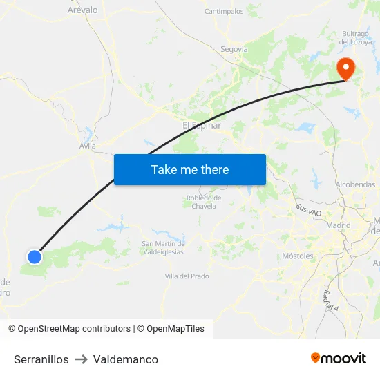 Serranillos to Valdemanco map