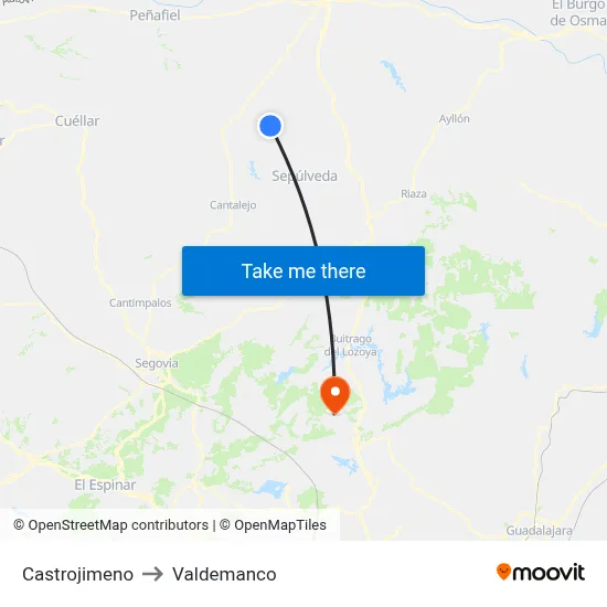 Castrojimeno to Valdemanco map