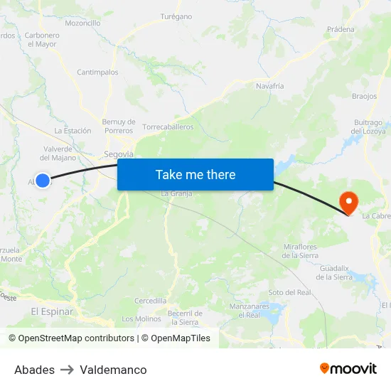 Abades to Valdemanco map
