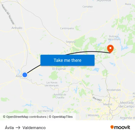 Ávila to Valdemanco map