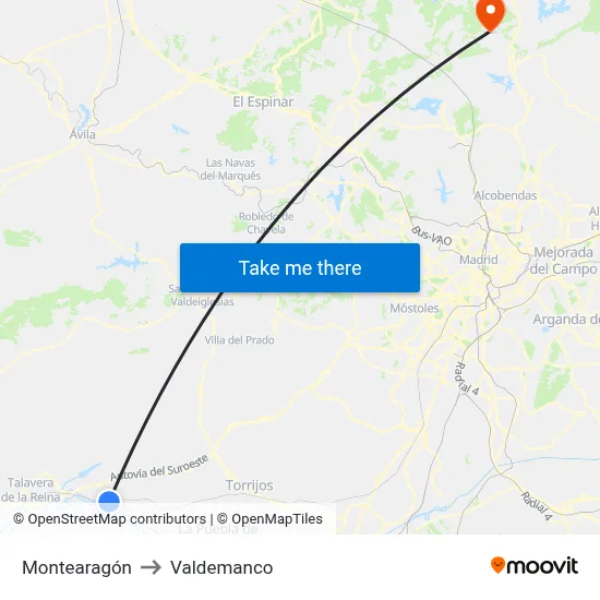 Montearagón to Valdemanco map