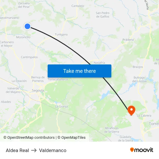 Aldea Real to Valdemanco map