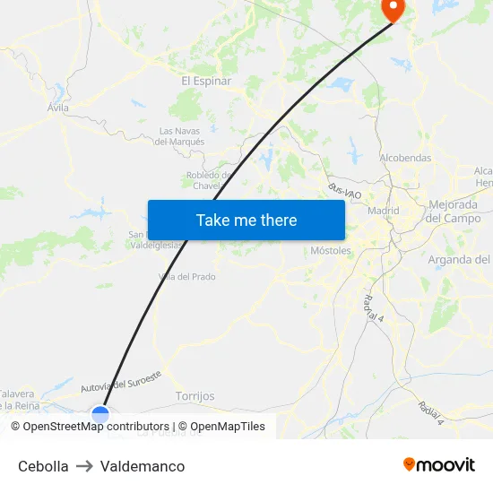Cebolla to Valdemanco map