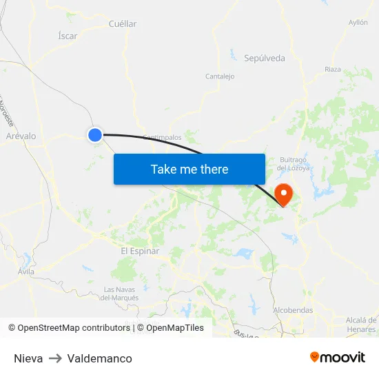 Nieva to Valdemanco map