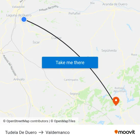 Tudela De Duero to Valdemanco map
