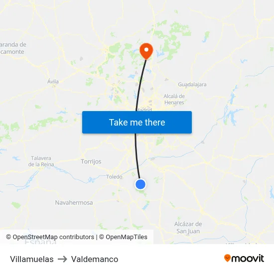 Villamuelas to Valdemanco map