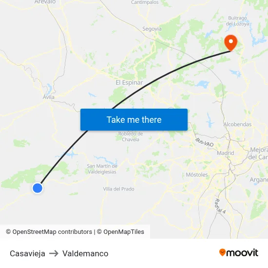 Casavieja to Valdemanco map
