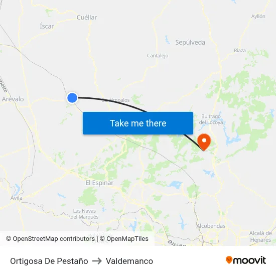 Ortigosa De Pestaño to Valdemanco map