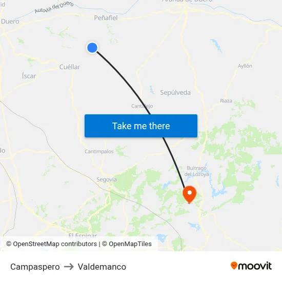 Campaspero to Valdemanco map
