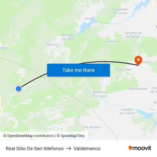 Real Sitio De San Ildefonso to Valdemanco map