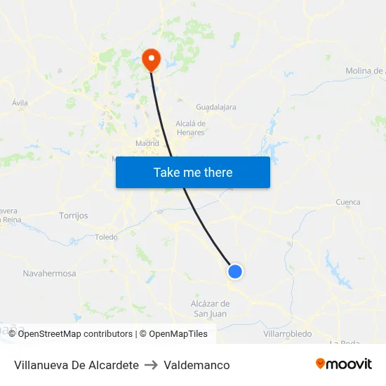Villanueva De Alcardete to Valdemanco map