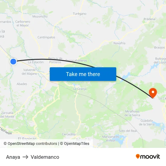 Anaya to Valdemanco map