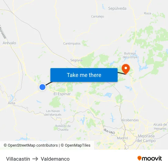 Villacastín to Valdemanco map