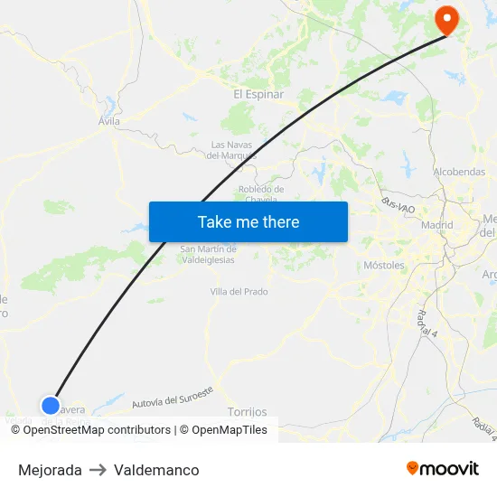 Mejorada to Valdemanco map
