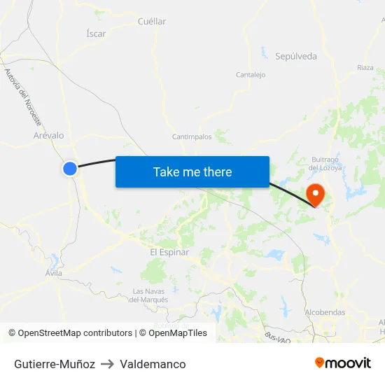 Gutierre-Muñoz to Valdemanco map