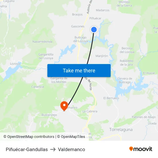 Piñuécar-Gandullas to Valdemanco map