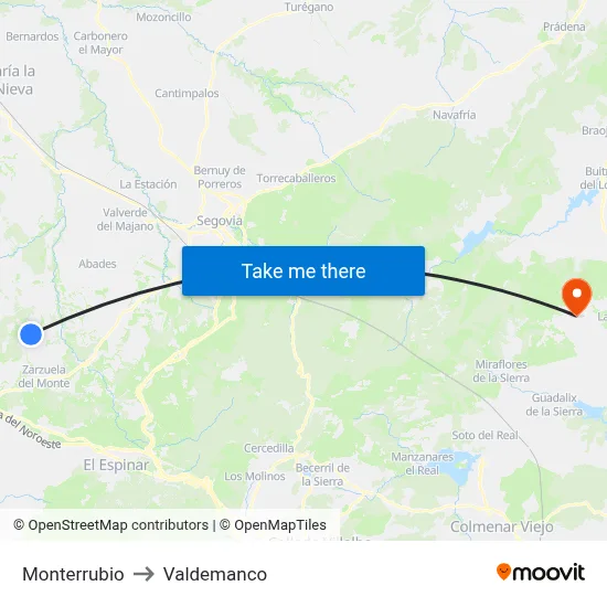 Monterrubio to Valdemanco map