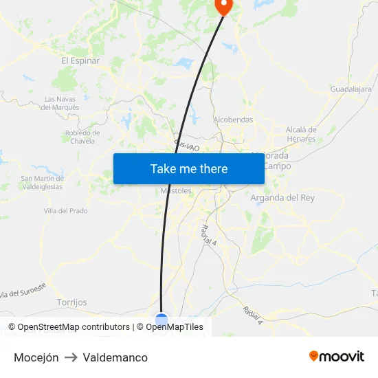 Mocejón to Valdemanco map