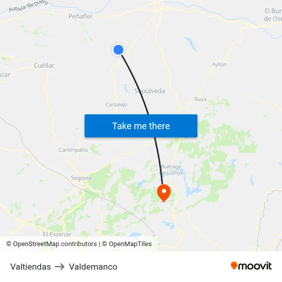 Valtiendas to Valdemanco map