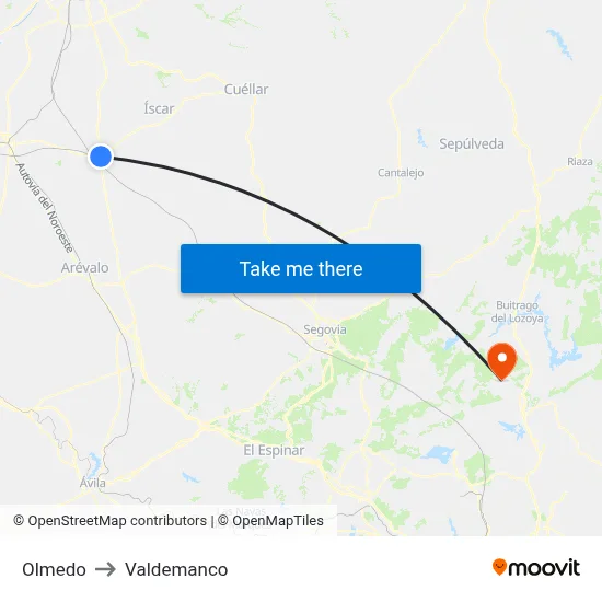 Olmedo to Valdemanco map