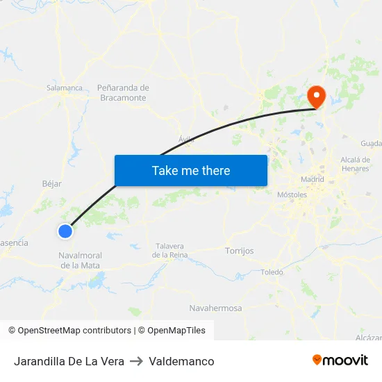 Jarandilla De La Vera to Valdemanco map