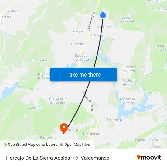 Horcajo De La Sierra-Aoslos to Valdemanco map