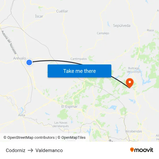 Codorniz to Valdemanco map