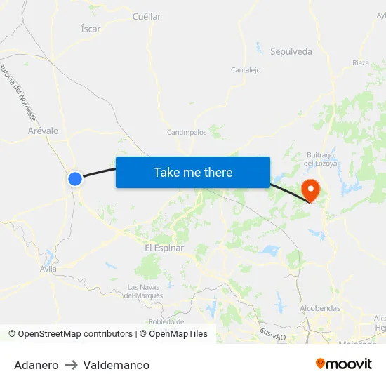 Adanero to Valdemanco map
