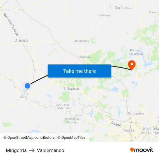 Mingorría to Valdemanco map