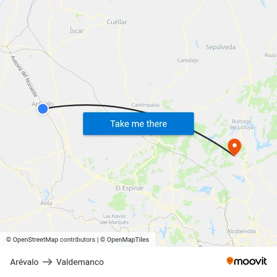 Arévalo to Valdemanco map