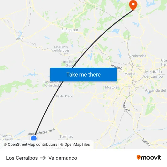 Los Cerralbos to Valdemanco map