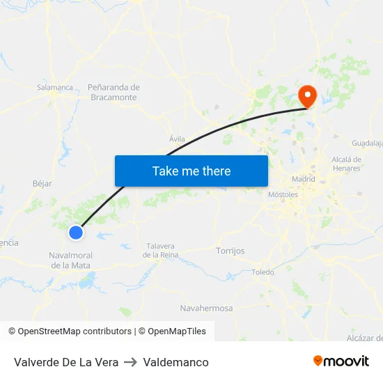 Valverde De La Vera to Valdemanco map