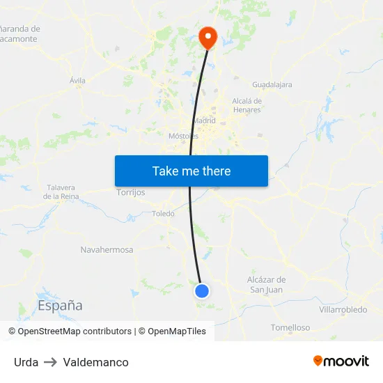 Urda to Valdemanco map