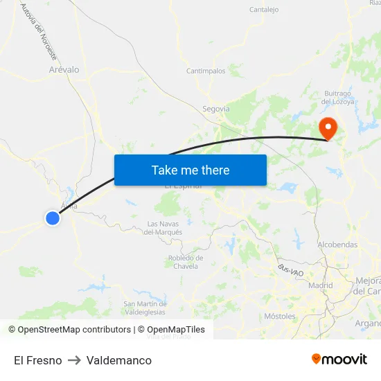 El Fresno to Valdemanco map