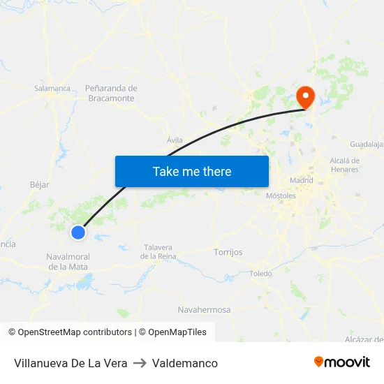Villanueva De La Vera to Valdemanco map