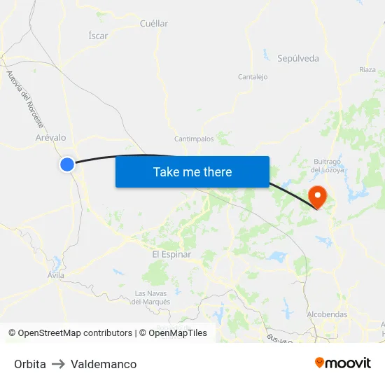 Orbita to Valdemanco map