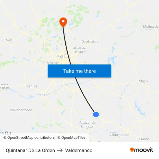 Quintanar De La Orden to Valdemanco map