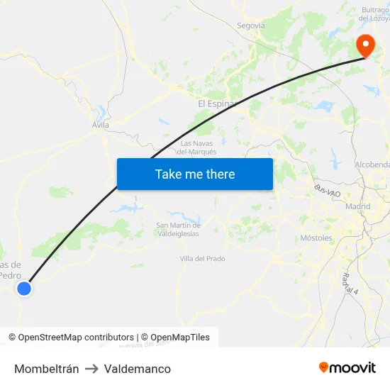 Mombeltrán to Valdemanco map