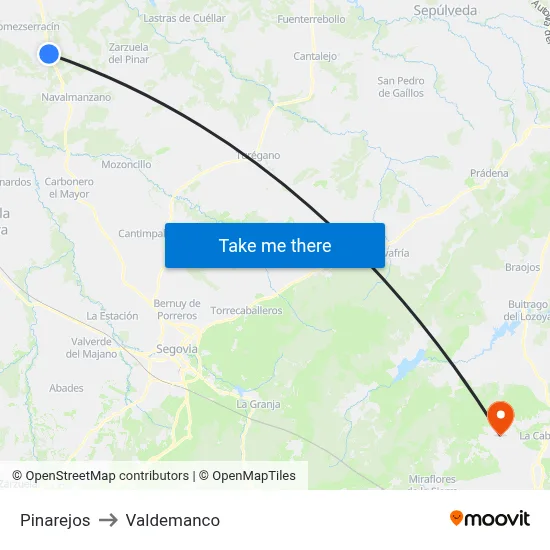 Pinarejos to Valdemanco map