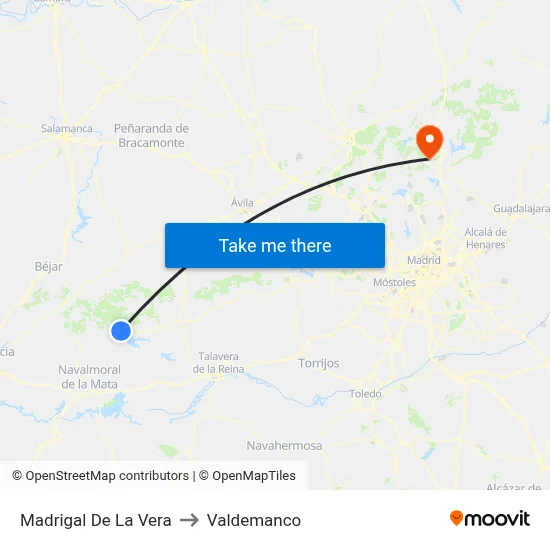 Madrigal De La Vera to Valdemanco map