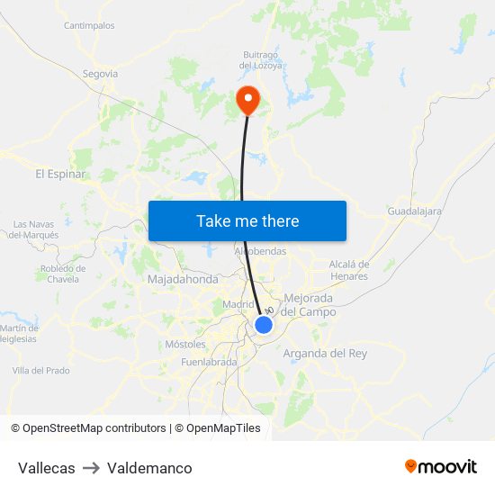 Vallecas to Valdemanco map