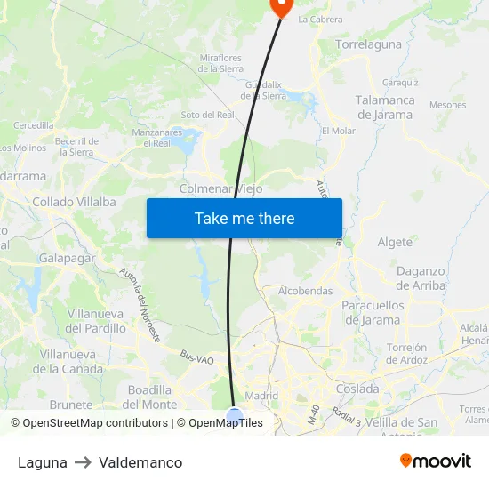 Laguna to Valdemanco map