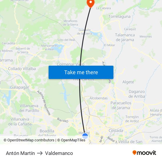 Antón Martín to Valdemanco map