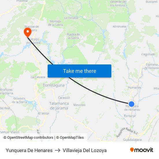 Yunquera De Henares to Villavieja Del Lozoya map
