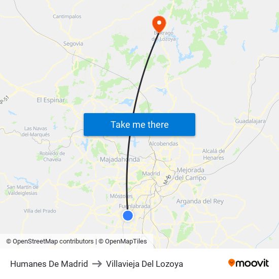 Humanes De Madrid to Villavieja Del Lozoya map