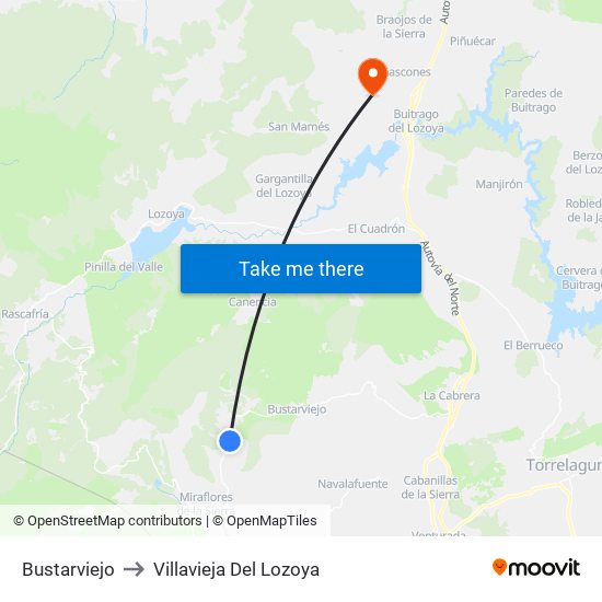 Bustarviejo to Villavieja Del Lozoya map