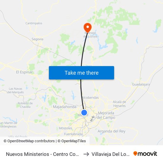 Nuevos Ministerios - Centro Comercial to Villavieja Del Lozoya map