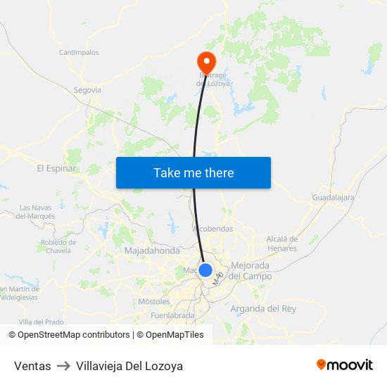 Ventas to Villavieja Del Lozoya map