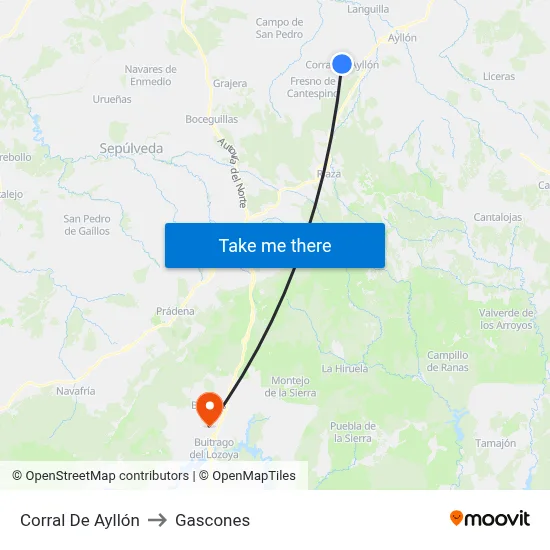Corral De Ayllón to Gascones map
