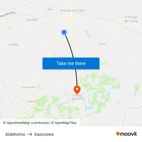 Aldehorno to Gascones map